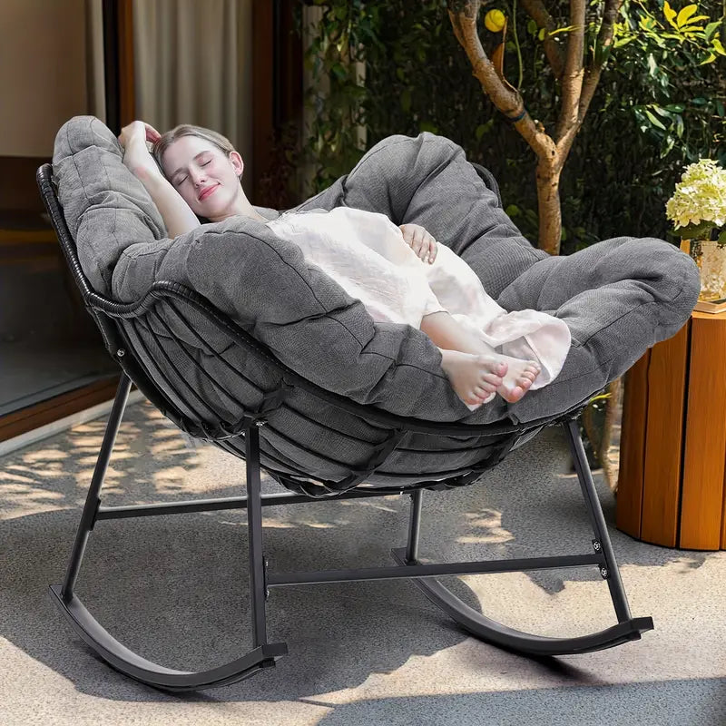 Egg Style Papasan Wicker Rocker, Modern Extra Wide Size for Extra Comfort